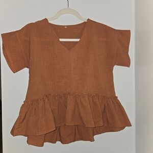 Women's Ruffled Hem Top - Rust